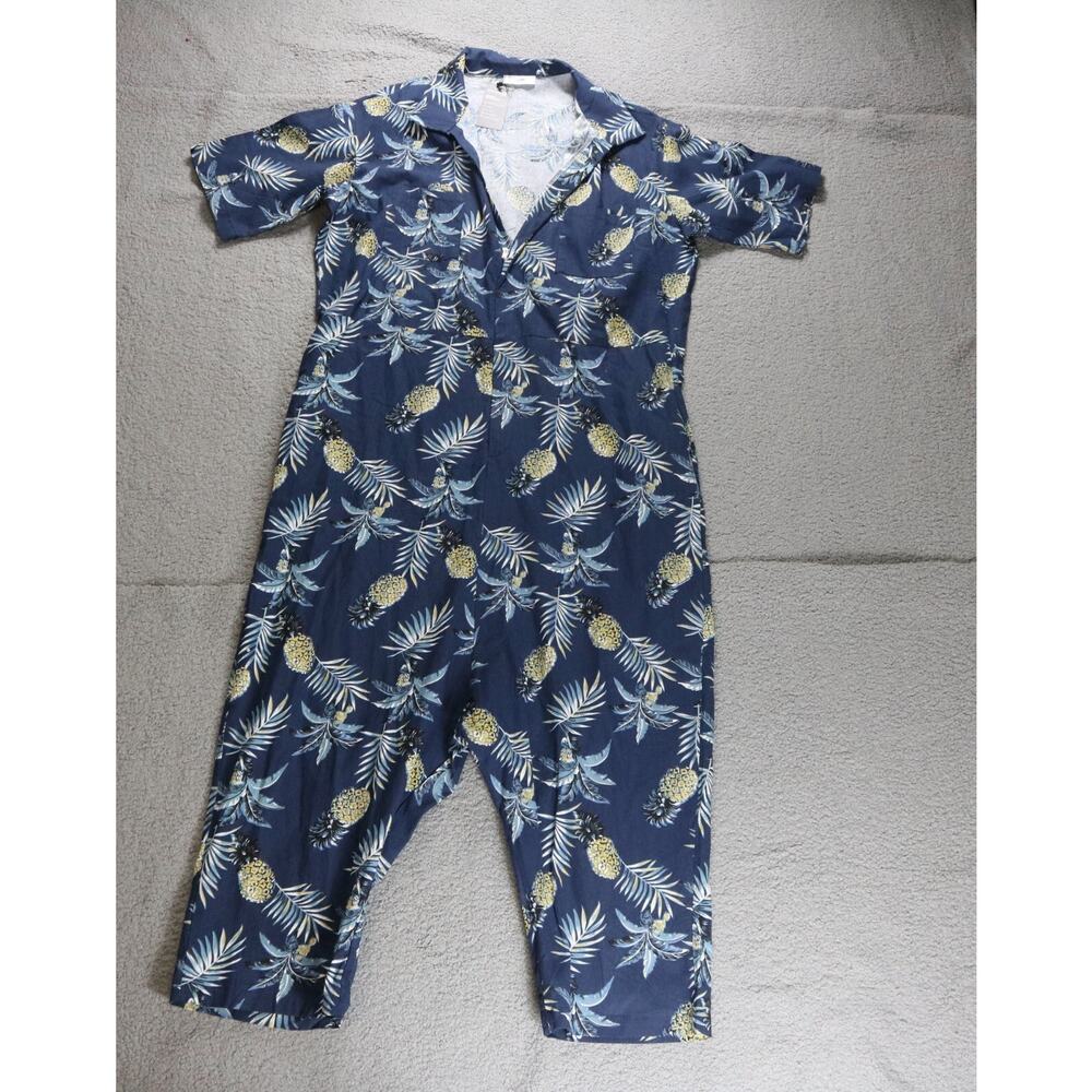 New Charmkpr Mens XL Pineapple Print Jumpsuit Hawaiian Button Up